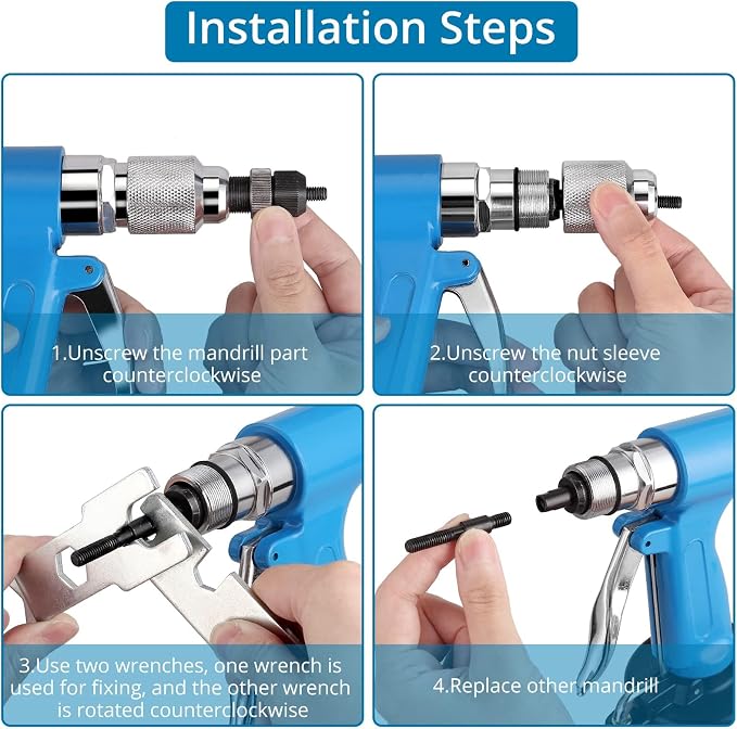 AUTOUTLET Heavy Duty Pneumatic Rivet Nut Gun with 100PCS Rivet Nuts, Thread Setter Kit with 5pcs Metric Mandrels for Body Panels, Bicycle Attachments, Furniture and Decorations
