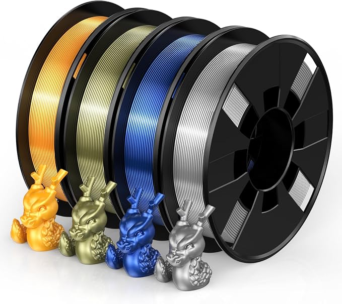 ENTINA 4 Colors Silk Shiny 3D Printer Filament Bundle, PLA Filament 1.75 mm for 3D Printers, Dimensional Accuracy +/- 0.02 mm, 200g x 4 Spools Set