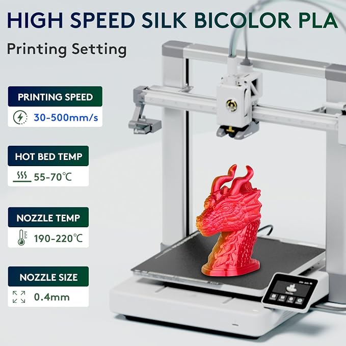 ERYONE Silk Dual Color PLA Filament 3D Printer 1.75mm +/- 0.03mm, Bicolor Filament Two Tone PLA Bundle 2KG Cardboard Spool, Red Gold