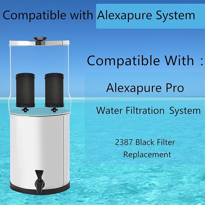 2387 Filter Replacement Compatible with Alexapure Water Filter 4 Pack | for Alexapure Pro Water Filtration System - 5,000 Gallon Gravity Black Carbon Block Replacement Filters Set