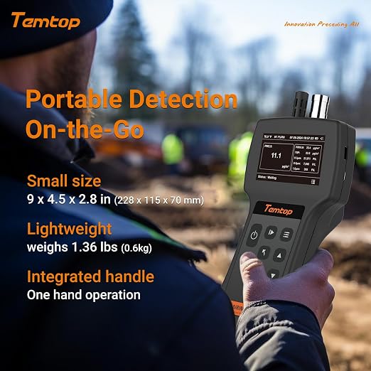Temtop Handheld Particle Counter 0.3µm, 0.5µm, 1.0µm Particulate Monitor PM2.5, PM10, TSP, Temp & Humidity Detector