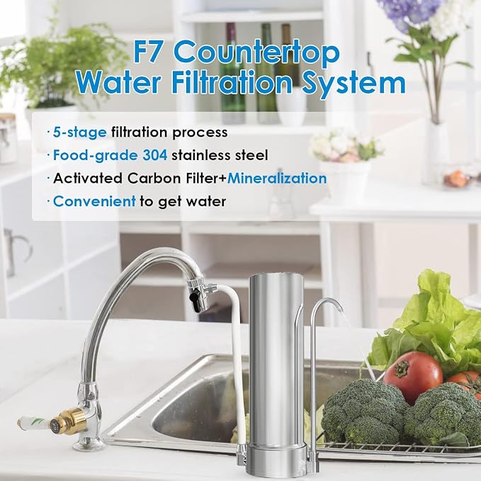 Vortopt F7 Countertop Water Filter System, Rapid Flow, 5 - Stage Filtration | 6 - 8Months or 8000 Gallons Long-Life, Reduces Chlorine, Heavy Metals, Bad Odors, add Mineral Material - Includes 1 Filter.