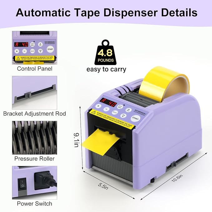 Ribbon Cutting Machine, Automatic Tape Dispenser, 6-60mm Width, 5-999mm Length, Ideal for Restaurants, Business & Home