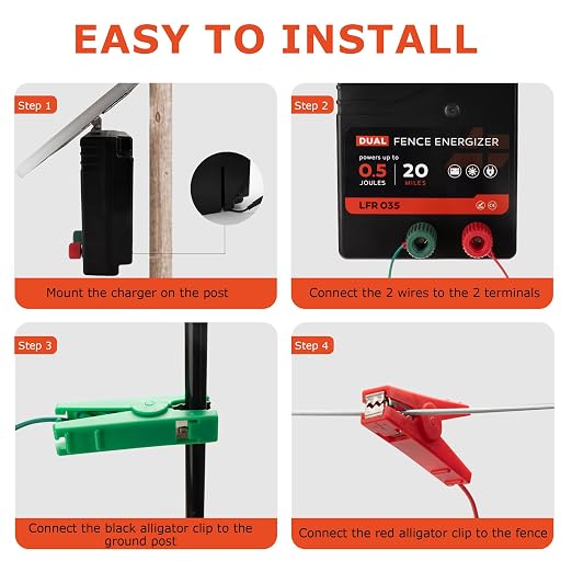 20 Miles Solar Electric Fence Charger, 0.5 Joule Portable Solar Fence Charger, Solar Electric Fence Kit, with 10W Solar Panel