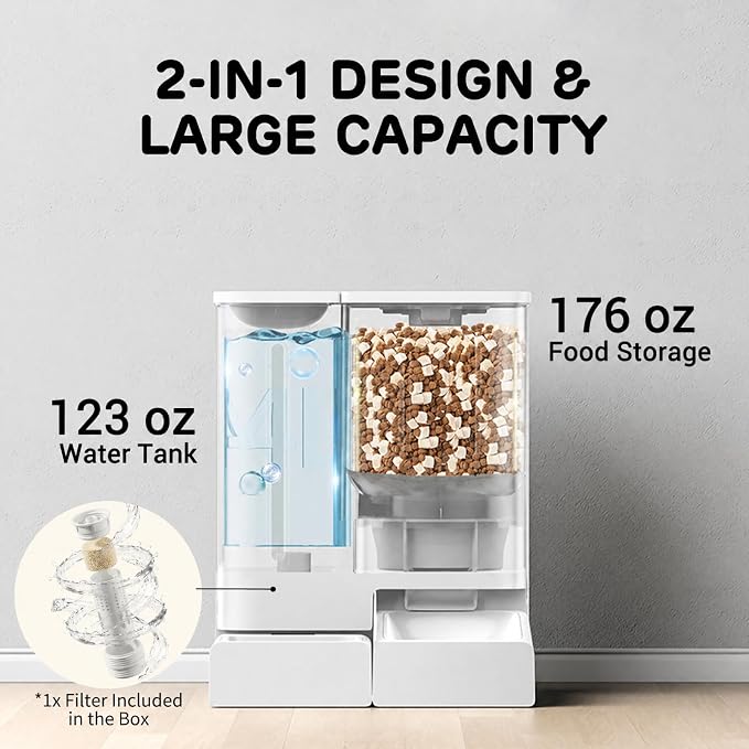iPettie FW54 5G/2.4GHz WiFi Automatic Feeder and Waterer 2-in-1 Set for Pets, 300 oz Large Capacity for 2 Weeks, Perfect for Working Parents