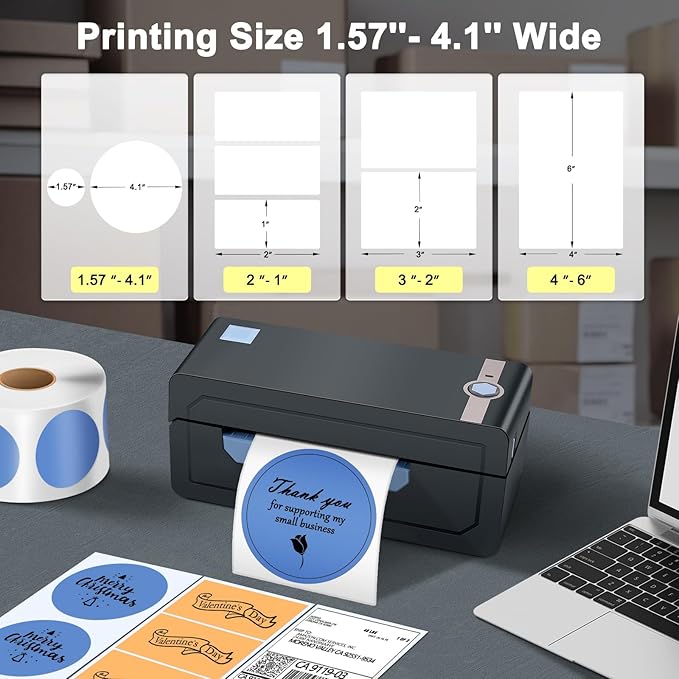 JADENS Bluetooth Thermal Shipping Label Printer – Wireless 4x6 Shipping Label Printer, Compatible with Android, iPhone, Windows & Mac, Widely Used for, Amazon, Shopify, Etsy, USPS(Blue)
