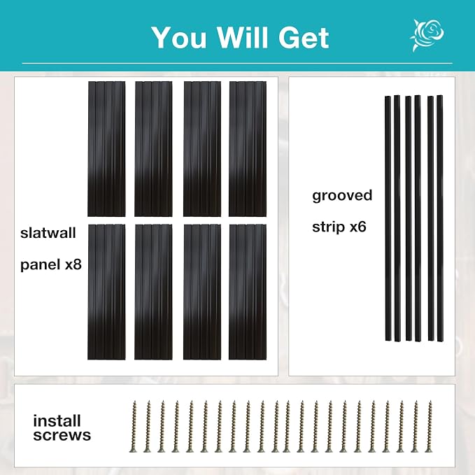 NeatiEase Slatwall Panel Wall Storage Systems, 4 x 8ft Slat Wall Paneling Garage Wall Organizer, Heavy Duty Wall Mounted PVC Wall Rack (Black)