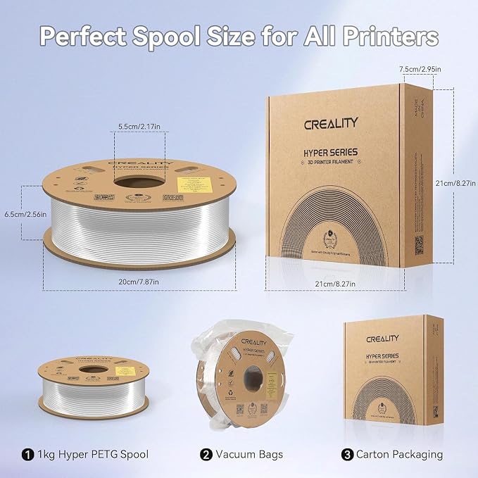Official Creality Transparent Filament Hyper PETG Filament Clear 1.75mm, High Speed 600mm/s 3D Printer Filament PETG, 1kg(2.2lbs)/Spool, Dimensional Accuracy ± 0.05 mm