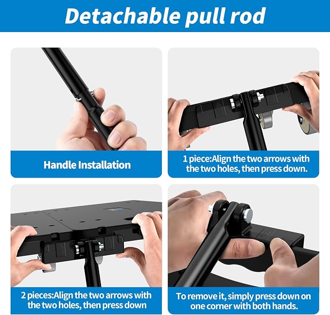 Furniture Dolly with Removable Pull Handle, Maximum Load 880LBS, Connectable Heavy Duty Moving Dolly Cart, 4 Wheel Flat Dolly with 2.5in 360° Rotatable Rubber Wheels for Home Garage Black 2Pack