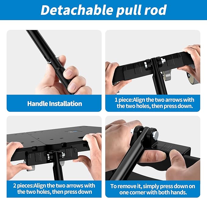 Furniture Dolly with Removable Pull Handle, Maximum Load 1760LBS, Connectable Heavy Duty Moving Dolly Cart, 4 Wheel Flat Dolly with 2.5in 360° Rotatable Rubber Wheels for Home Garage Black 4Pack