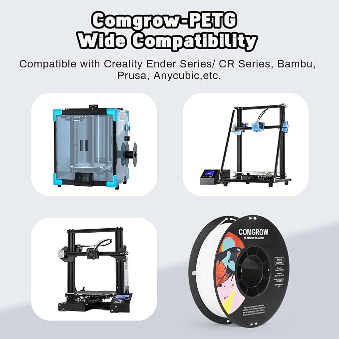 Comgrow PETG 3D Printer Filament 1.75mm, High Precision and Tough 3D Printer Filament 2kg (4.4LBS), Dimensional Accuracy +/- 0.02 mm, Fit Most 3D Printers White+Grey