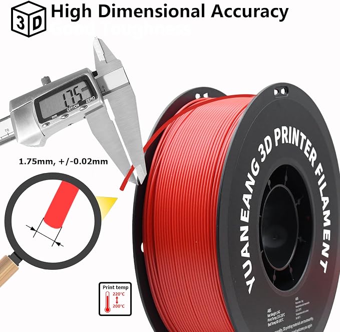 ABS 3D Printer Filament 1.75mm, 10 Different Color, Strong & Durable, High Heat Resistance, Low Warp Performance,Ideal for Functional Parts, Engineering Models, Mechanical Printing Projects