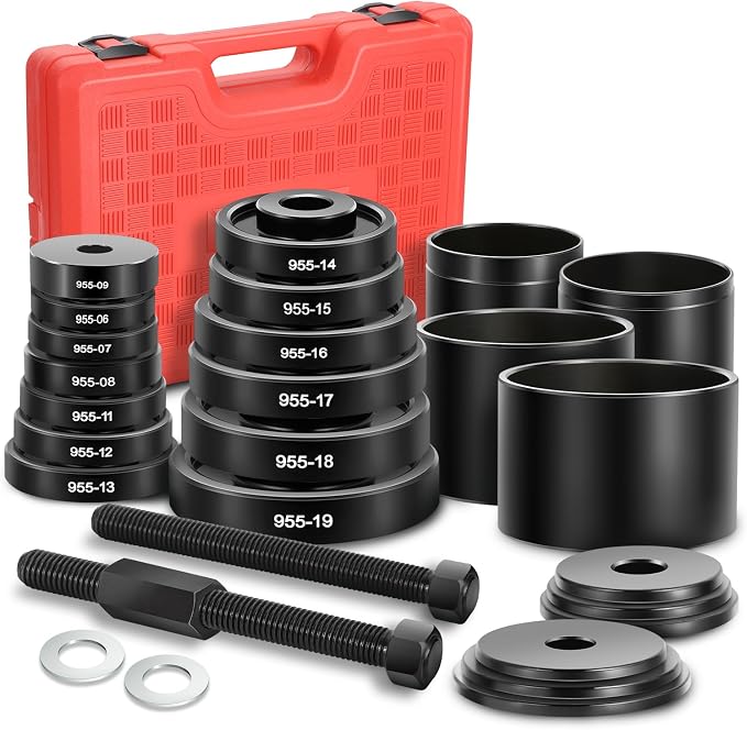DNA Motoring 24pcs Front Wheel Bearing Press kit, Bearing Puller Tools Wheel Drive Bearing Removal Tool Kit with Sliding Screws Universal Bushings Sleeves Storage Case, TOOLS-00715