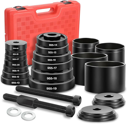 DNA Motoring 24pcs Front Wheel Bearing Press kit, Bearing Puller Tools Wheel Drive Bearing Removal Tool Kit with Sliding Screws Universal Bushings Sleeves Storage Case, TOOLS-00715