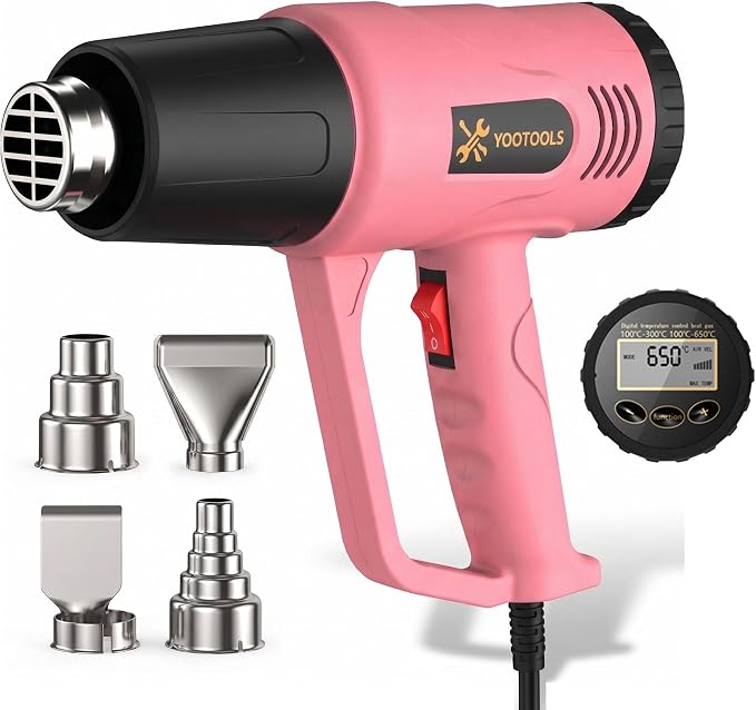 Digital Heat Gun with LCD Display, 900W Variable Temperature Heat Gun 212℉-1202℉ (100℃-650℃), Professional Hot Air Gun with 4 Nozzles, Overload Protection for Crafts, Shrink Wrap, Vinyl Wrap