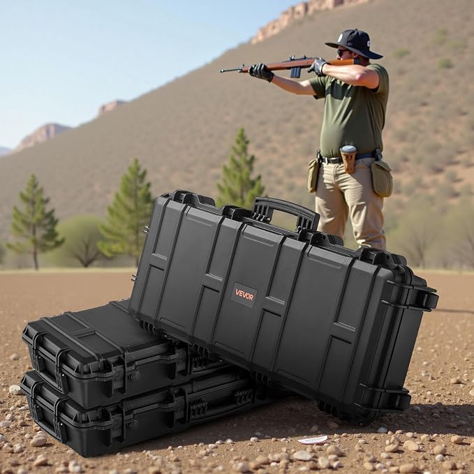 VEVOR Rifle Case, Rifle Hard Case with 4 Layers Fully-protective Foams, Lockable Hard Gun Case with Wheels, IP67 Waterproof & Crushproof, for Rifles or Shotguns