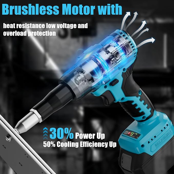 Cerycose Rivet Gun Compatible with Makita 18V Battery,Tool Only Cordless Riveters Tool,Brushless Rivet with 3 Size(1/8", 5/32", 3/16") Aluminum Rivets & LED Light for Construction