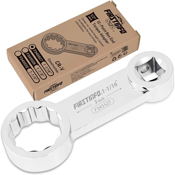 FIRSTINFO 1/2-inch Drive 1-1/16" 12-Point Box End Torque Adapter | 3 in center-to-center length • Fits 4, 6 & 12-point fasteners • CR-V steel • Thin-wall access • Made in Taiwan