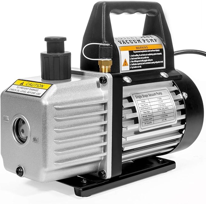 XtremepowerUS 3CFM 1/4HP Vacuum Pump HVAC R134a, R12, R22, R410a, A/C Refrigeration R134 Can Tap Adapter, R134 Quick Connector AC Manifold Gauge Air Conditioner Oil Bottle w/Bag