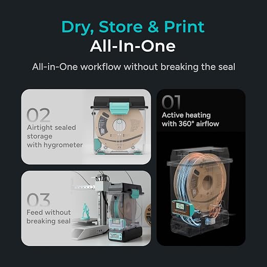 Polymaker 3D Printing Filament Dryer and Storage Box - PolyDryer and PolyDryer Box for Filament Drying and Sealing with Heat Control, Compatible with PA Nylon, PLA, PVB, PETG, ABS, TPU 1.75mm 2.85mm