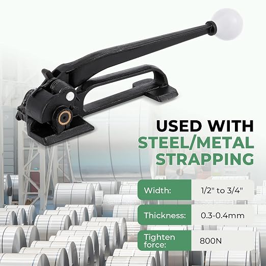 Steel Strapping Tensioner for 1/2" to 3/4" Width Strapping | Steel Banding Strapping Tool for 0.3-0.4mm Thickness, Heavy-Duty Manual Tool Banding Kit