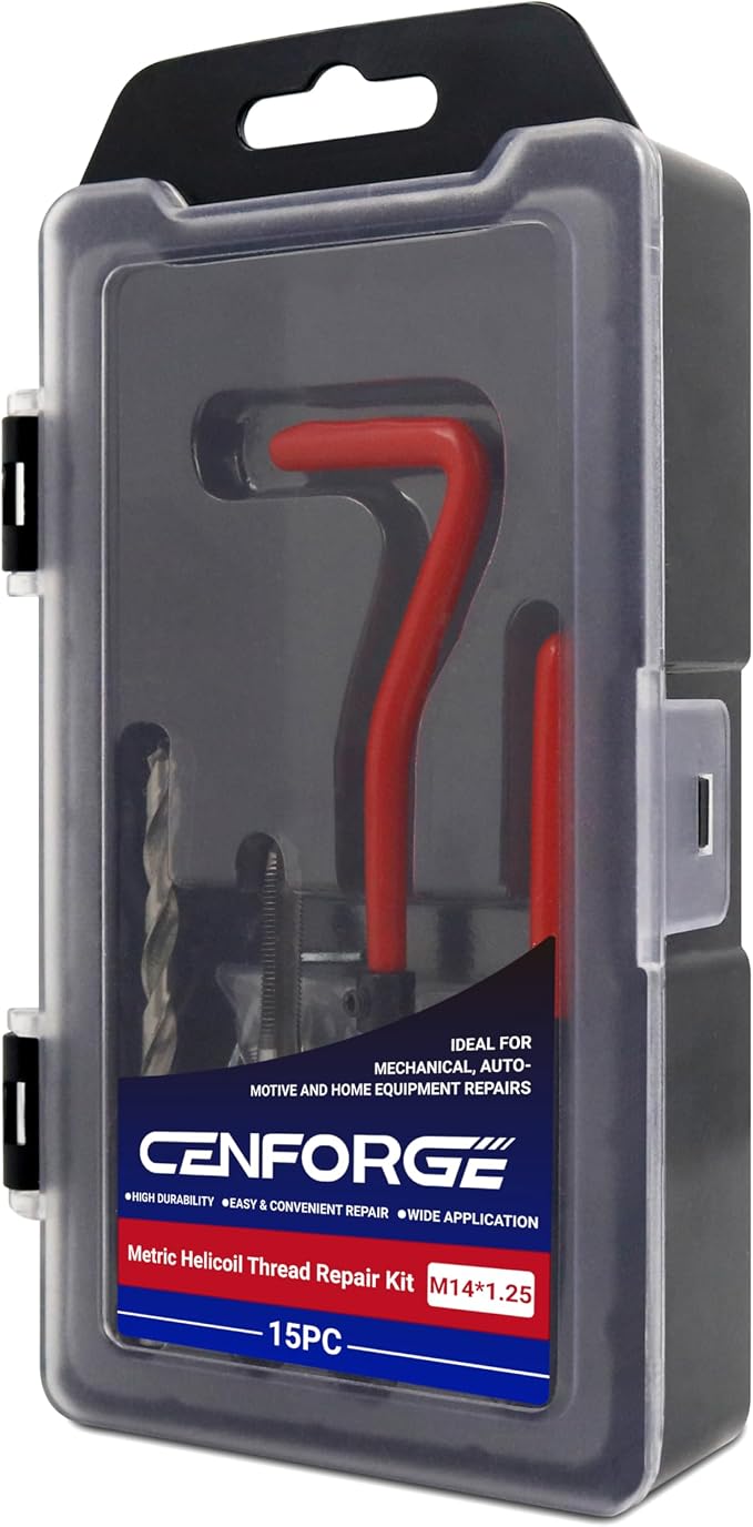 M14x1.25 Helicoil Thread Repair Kit, Metric HSS Drill Helicoil Repair Kit for Rethreading Internal Threads with Carry Case, 15PCS