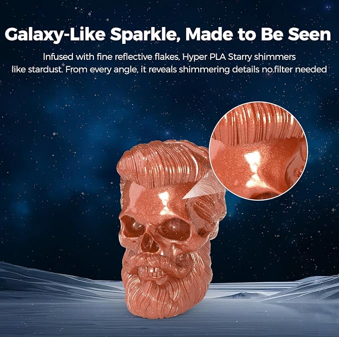 Creality Hyper PLA Starry Galaxy 3D Printer Filament, Sparkle PLA 1.75mm, Shimmering Stardust Finish, High Speed RFID Smart Filament, Smooth Shine Fits for Most 3D Printers