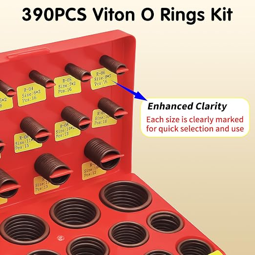 390PCS Viton O Rings Kit, 30 Sizes Metric., -20° to 200°C | High Temperature FKM Seal Rings, Hydraulic FKM Sealing, Automotive Fuel Systems, Household Plumbing, Pneumatic Tools