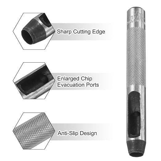 HARFINGTON 2pcs Leather Round Hole Punch, 7mm Hollow Hole Puncher Cutter Carbon Steel Circle Hole Punching Cutting Tool for Belt/DIY Leather Craft