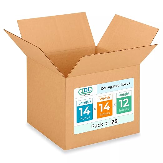 Medium Moving & Shipping Boxes 14"L x 14"W x 12"H (25-Pack) - Extra Strength 200 lb vs Regular - USA-Made Corrugated Easy-to-Recycle Cardboard Boxes - Corrugated Packaging Box by IDL Packaging