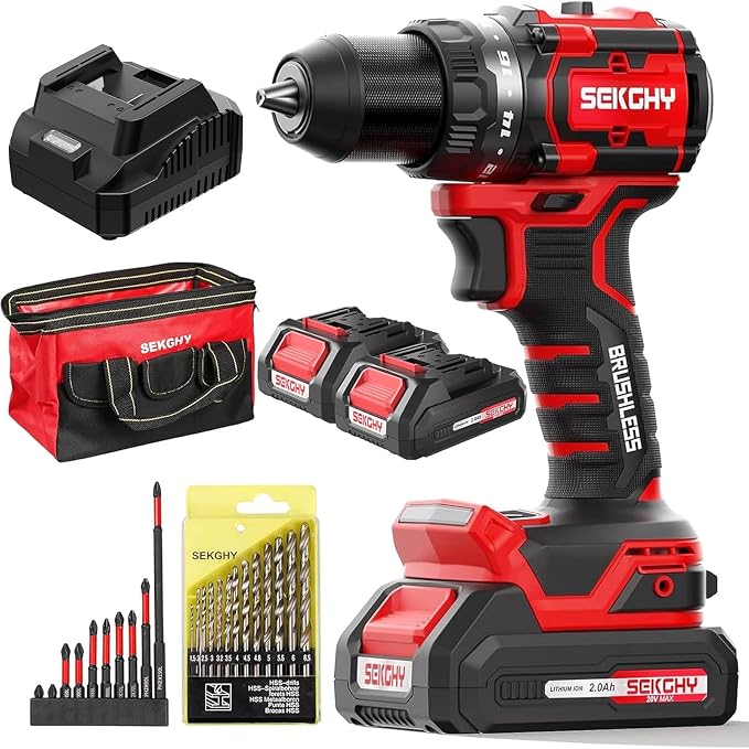 20V Cordless Drill Driver Kit with 2 Batteries - 70Nm High Torque Power Tool, 26-Piece Accessory Set & Fast Charger, LED Work Light for Wood, Metal and Masonry Drilling