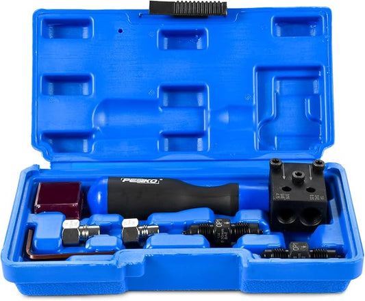 7-Piece Brake Line Flaring Tool Kit for 3/16" & 1/4" Lines, SAE Double Flare Tool, Creates 45° Single, Double & Bubble Flares for Hydraulic Brake Line Repair for Copper and Steel Tubing