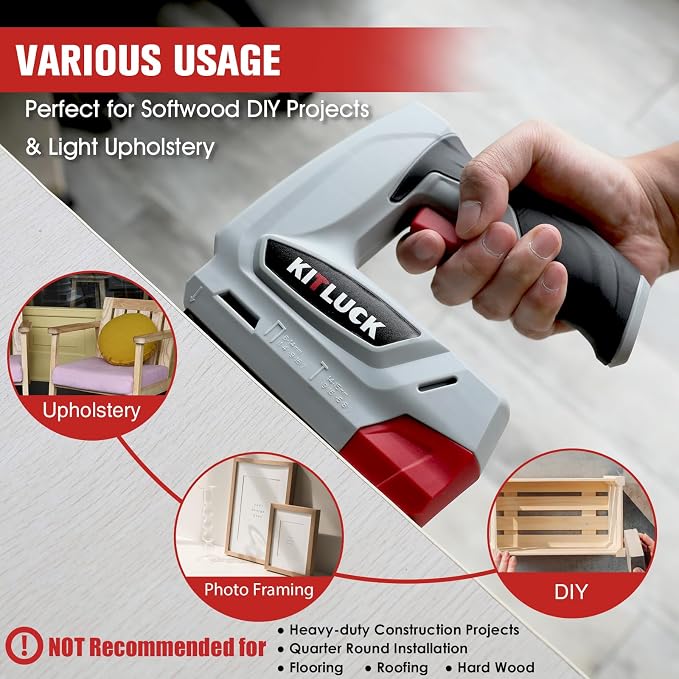 KITLUCK Electric Staple Gun, 2-in-1 Cordless Brad Nailer, 4V Electric Stapler Kit with 2000 Staples and 1000 Nails, USB Charger, 2000mAh Li-ion Battery for Home Use, Wood, Fabric, DIY