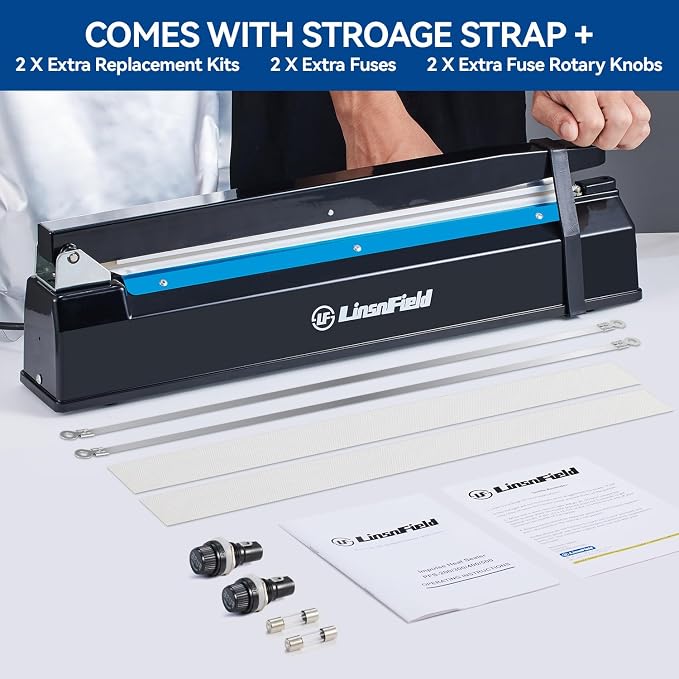 Sealer Pro, Patented 16inch Impulse Heat Bag Sealer, 5mm Sealing Width Poly Bag Seal Machine, 2 Replacement Kits 1 Extra Fuse Included, Black
