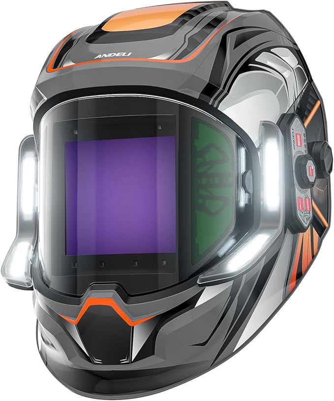 ANDELI Welding Helmet - 180° Panoramic 6 Arc Sensor True Color, Auto Darkening Welding Helmet with Light and Motion Sensing, 2100mAh Rechargeable Battery for TIG/MIG/Cut/Grind MONERGR-LED
