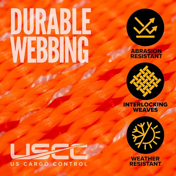 US Cargo Control Wire Hook Ratchet Straps 2 Inch x 30 Foot (4-Pack), 10,000 LBS Break Strength, Ratchet Straps Heavy Duty with Double J Hooks, Orange Cargo Tie Downs for Flatbed Trailers and Trucks