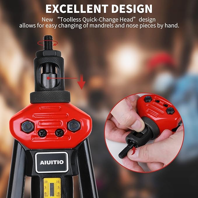 AIUITIO 16" Rivet Nut Tool, Rivnut Tool Kit with 13 Metric and SAE Mandrels, Nutsert Rivet Tool Set with 200Pcs Rivnuts, Threaded Insert Hand Riveter with Rugged Carrying Case