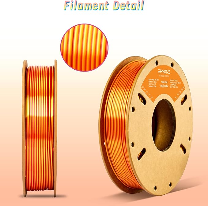 ERYONE PLA Filament 3D Printer Filament Multicolor 1.75mm +/- 0.03mm, PLA Filament 250g Spool, Silk Dual Color Red Gold