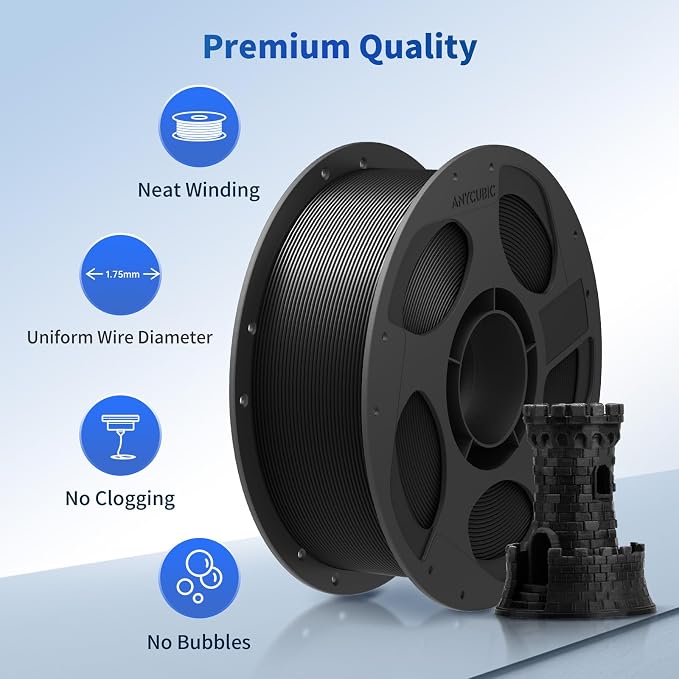 ANYCUBIC PLA Filament 1.75mm Bundle, 3D Printing PLA Filament 1.75mm Dimensional Accuracy +/- 0.02mm, 1KG Spool (2.2 lbs), 2KG Black+Black