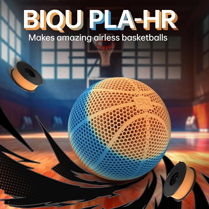 BIQU PLA-HR Flexible 3D Printer Filament Specifically for Printing Airless Basketballs, 1.75mm 1KG Spool (2.2lbs), Triple Color Filament for Most FDM 3D Printer, Blue-Orange-White