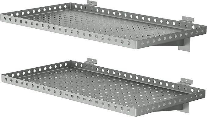 2 Pack Slatwall Shelves, Heavy Duty Grey Metal Slat Wall Shelf for Retail, Garage, Home Storage, 110 lbs Load Capacity, Universal Slatwall Accessories(14 x 24 Inch-2, Grey)