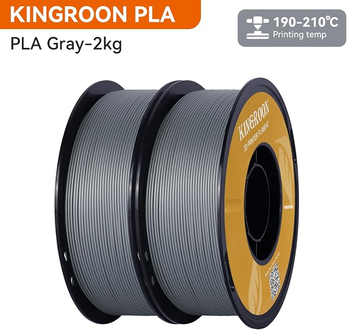 Kingroon PLA 3D Printer Filament, Dimensional Accuracy +/- 0.02 mm, 1kg Spool(2.2lbs), 1.75 mm, 2KG Grey