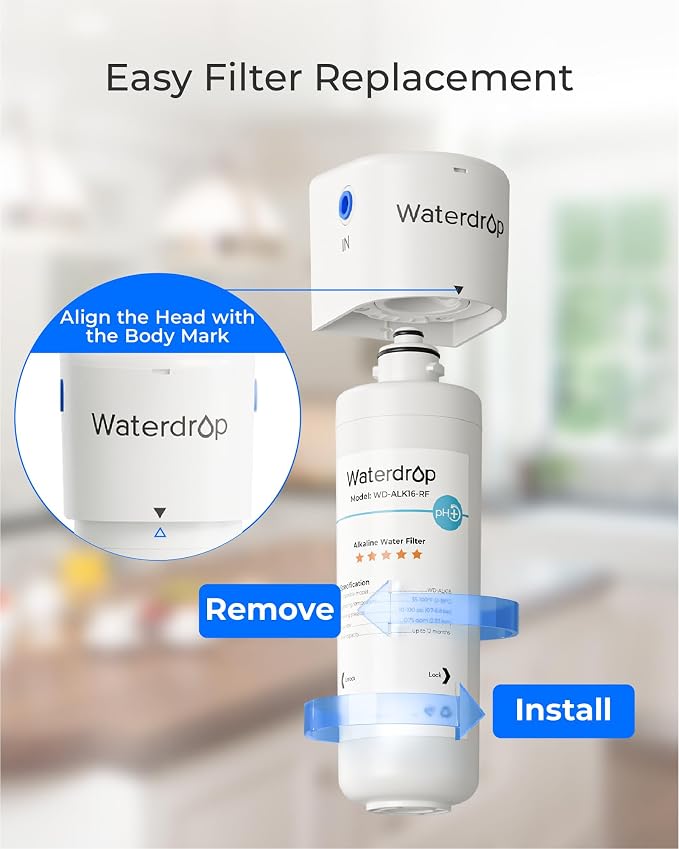 Waterdrop ALK16 Alkaline Water Filter System for Sink, Mineralizing Water | 3/8" Quick Connect, Compatible with G3 Series & G5 Series & K6 RO Systems, NSF/ANSI 372 Certified, Under Sink Installation