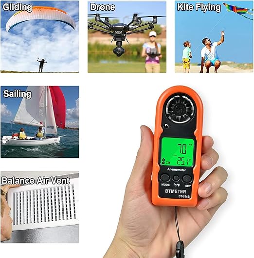 BTMETER Anemometer Handheld Wind Speed Meter, Mini Digital Air Flow Meter with LCD Backlight/Wind Chill & Temp, Max/Avg/Current Mode to Measure Air Flow Velocity for Kayaking Drone HVAC 816B-2pcs
