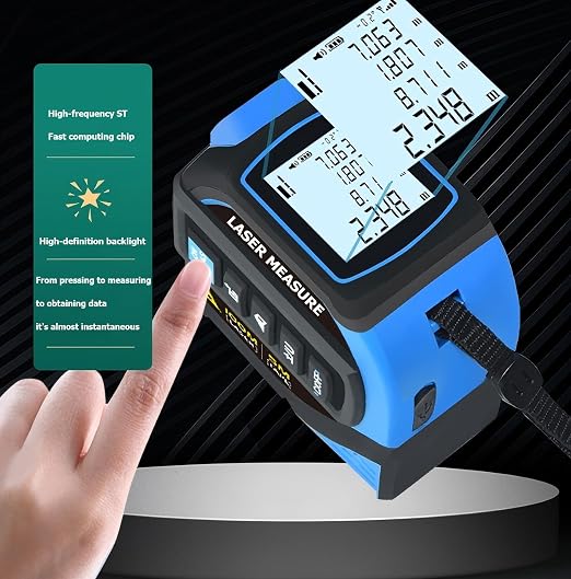 tape measure 4-in-1 laser Digital Measuring Tape & 60m/197ft Laser Distance Meter & with 16ft/5m & Crosshair markings & Dual-axis electronic level,Display On Backlit LCD Screen