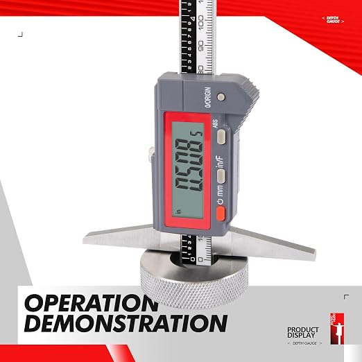 Absolute Digital Depth Caliper 0-150mm / 0-6" | ±0.02mm Accuracy, 0.01mm/0.0005" Resolution, Locking Dial, Electronic Depth Gauge