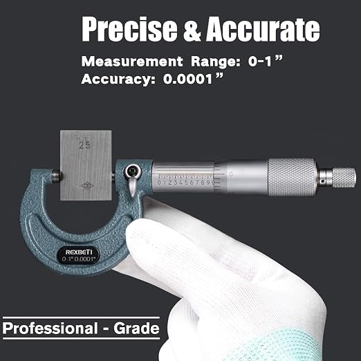 REXBETI 3Pcs Outside Micrometer Set, 0-3" Machinist Micrometer, Ultra-Precision Carbide Tipped Measuring Tool Set, 0.001" Graduation, +/-0.0001" Accuracy, Protective Case