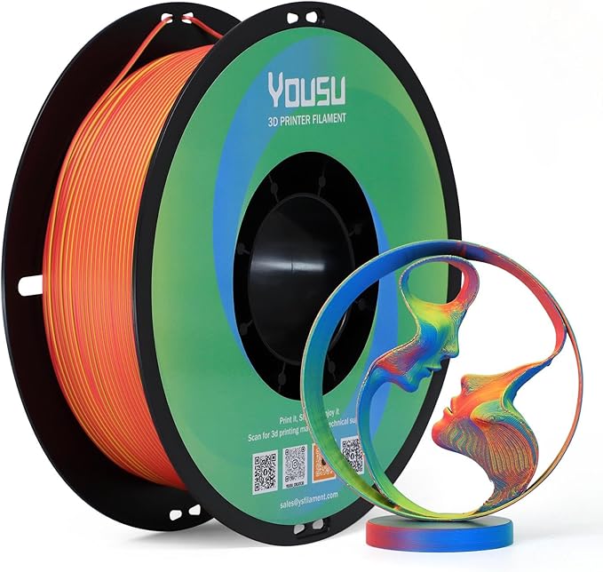 YOUSU Tri Colors Red Blue Yellow Matte PLA Filament 3 in 1, 1.75mm Magic Color Change 3D Printer Filament, Dimensional Accuracy +/-0.03mm, 1KG/Roll, Work with Most 3D Printer