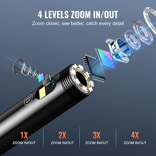VEVOR Endoscope Camera with Light, Dual Lens Borescope with 49.2FT Semi-Rigid Cable, 4.3" Screen 1080P Inspection Camera, 8 + 1 LED Lights, 4X Zoom, IP67 Waterproof Snake Camera for Auto, Plumbing