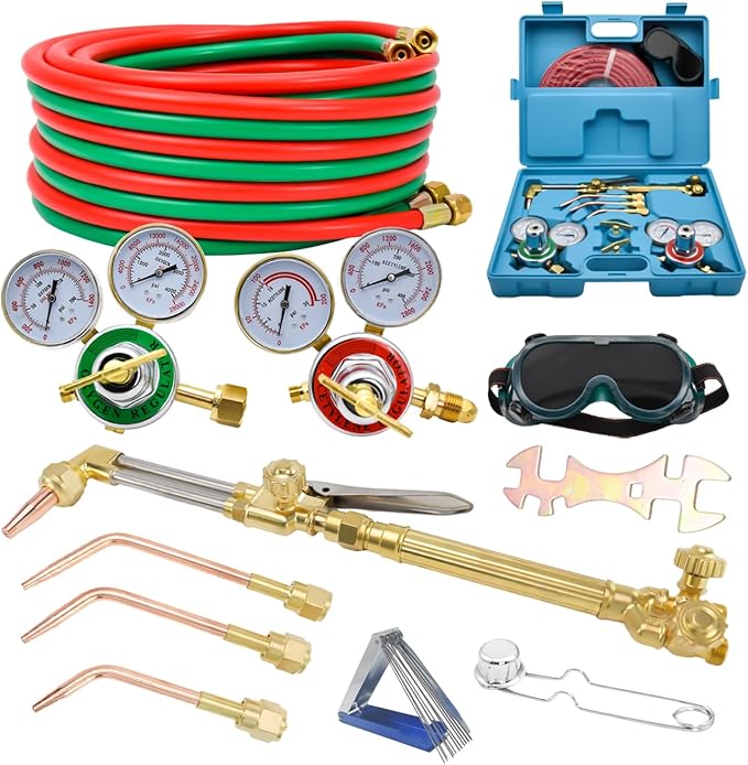 Cutting Torch Set Oxy Acetylene Torch Kit,Portable Gas Cutting Torch and Welding Kit with 50FT Welding Hose,Acetylene Oxygen Gas Regulator, Welding Glasses Storage Case